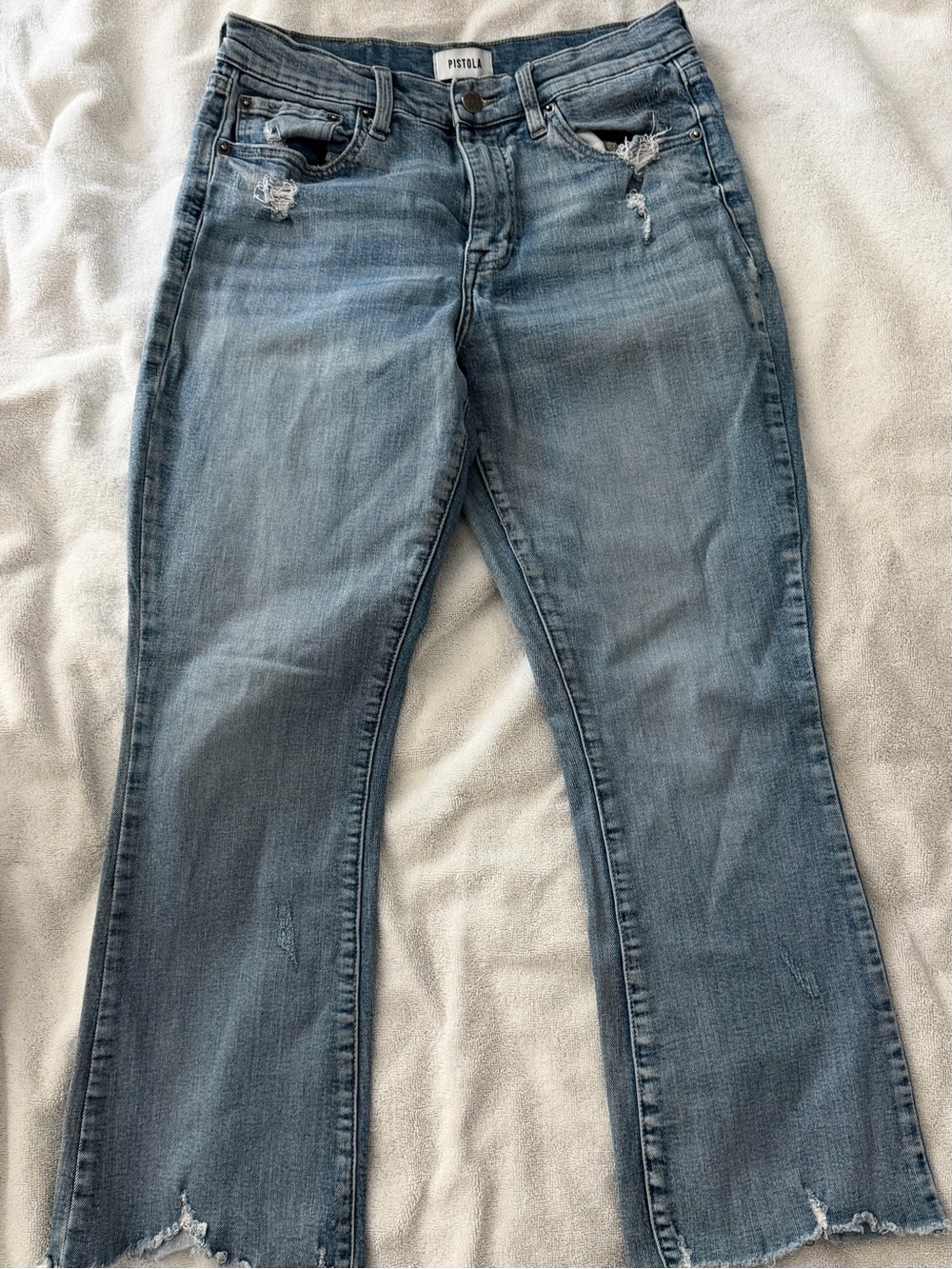 pistola Light Blue Flare Jeans with Distressed Details